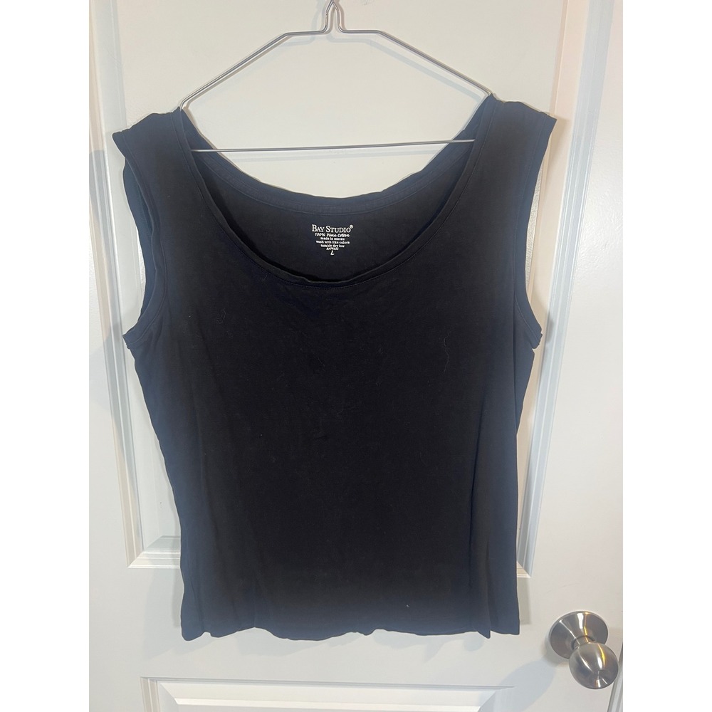 Bay Studio Womens Tank Top 100% Pima Cotton Black Large